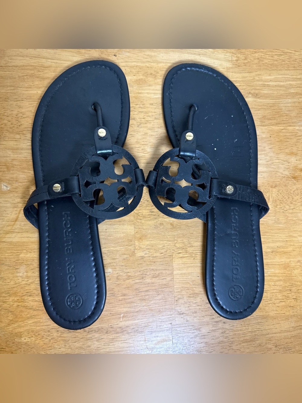 Tory Burch Women's Miller Sandals Leather Perfect Black Thin Bottom Shoes US 11
